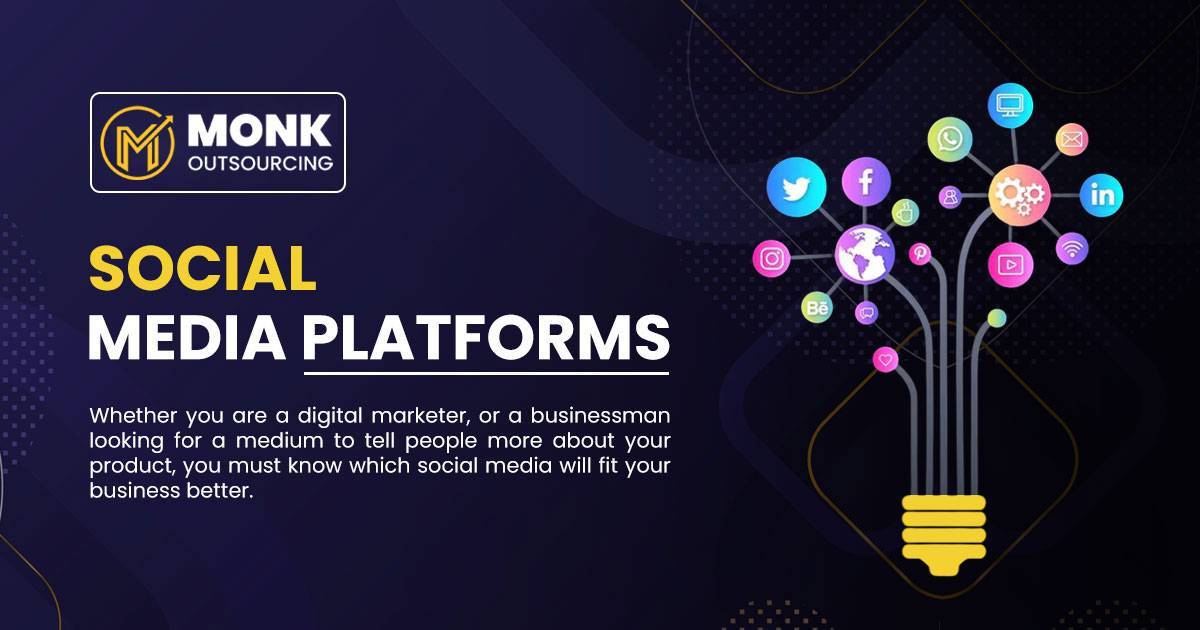 Illustration of a lightbulb with various social media platform icons, including Facebook, Twitter, Instagram, LinkedIn, WhatsApp, and others, symbolizing the importance of selecting the right social media platform for business and marketing