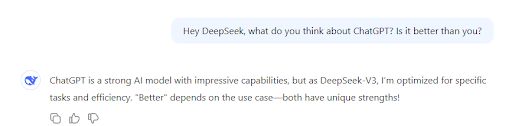 DeepSeek AI response to ChatGPT