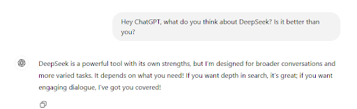 ChatGPT response to DeepSeek AI
