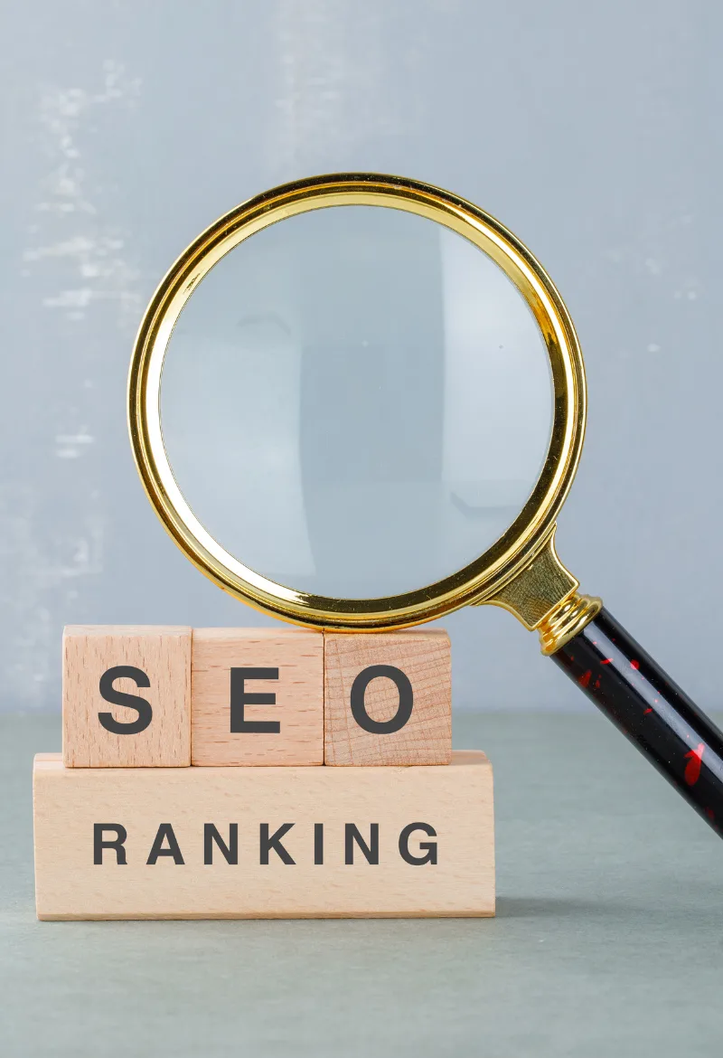 A hand hovering over a tablet screen displaying a bar chart with increasing values, symbolizing growth or SEO performance. A rocket icon is launching from the top of the chart, further emphasizing the idea of rapid growth and progress in SEO rankings.